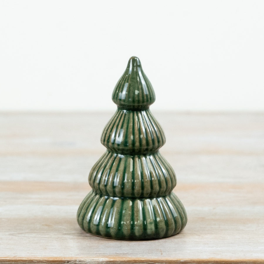 13cm Green Ribbed Ceramic Christmas Tree