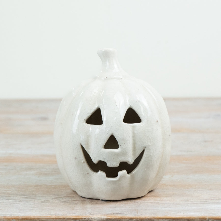 Terracotta Halloween Pumpkin Ornament Crackle Glaze Jack O Lantern Autumn Home Décor 19.5cm