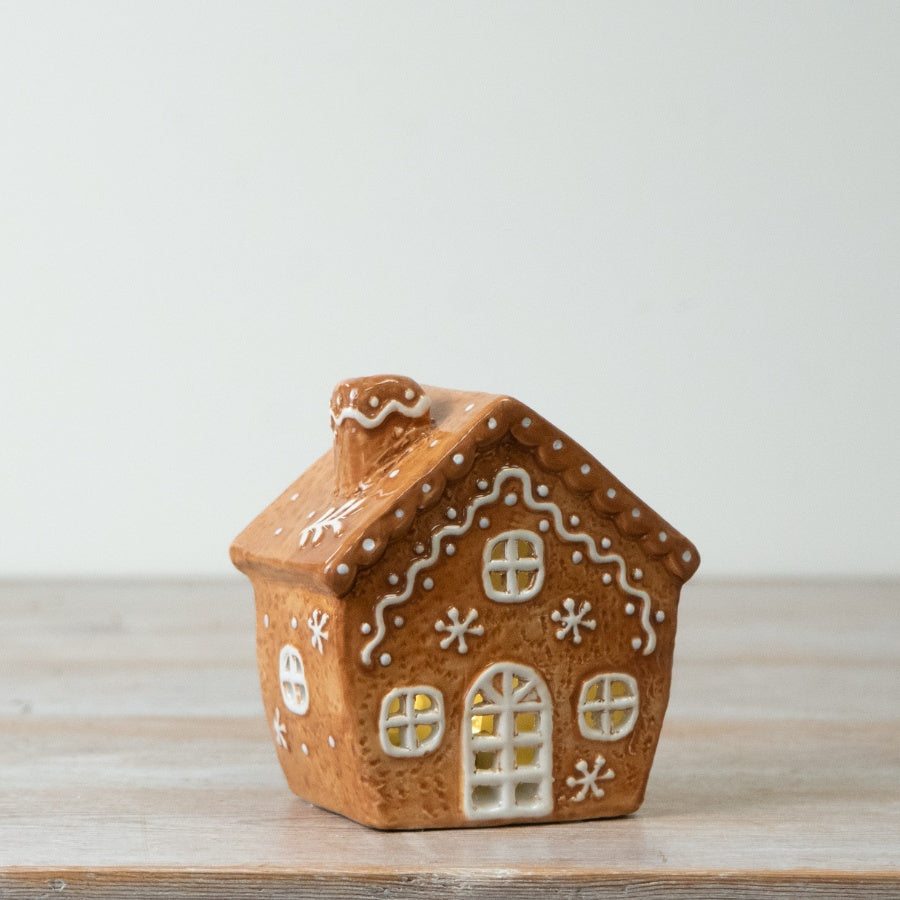 LED Gingerbread House Christmas Decoration Light Up Festive Ornament Holiday Home Décor 11.5cm