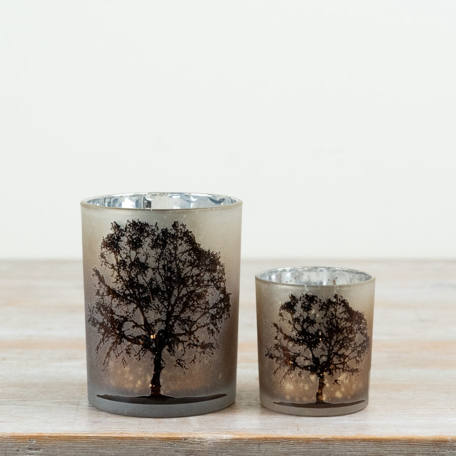 Tree Candle Holder Frosted Glass T-Light Holder Woodland Tree Candle Holder Festive Home Décor 12.5x10cm Item #81130