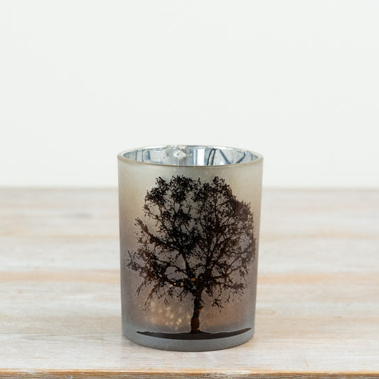 Tree Candle Holder Frosted Glass T-Light Holder Woodland Tree Candle Holder Festive Home Décor 12.5x10cm Item #81130