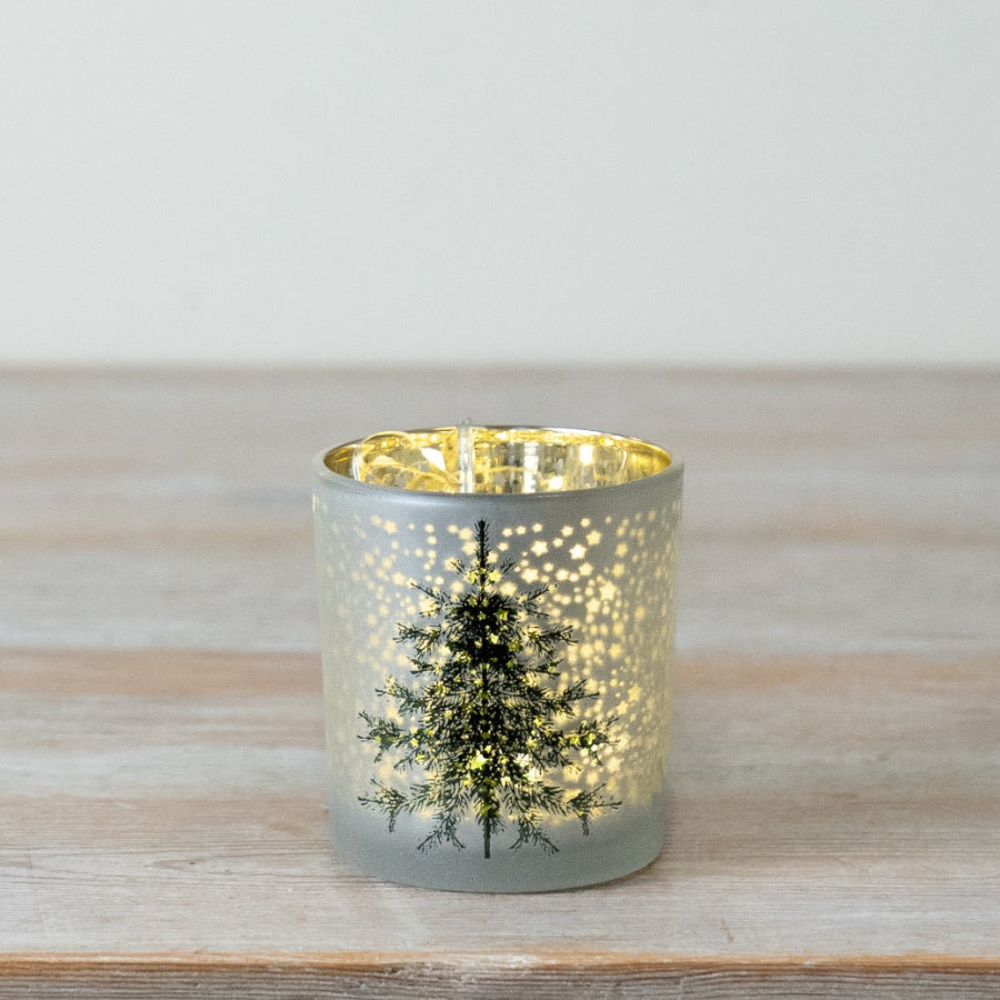 Tree T-Light Holder Frosted Glass Tealight Holder Christmas Tree Candle Holder Festive Home Décor 8cm Item #81137
