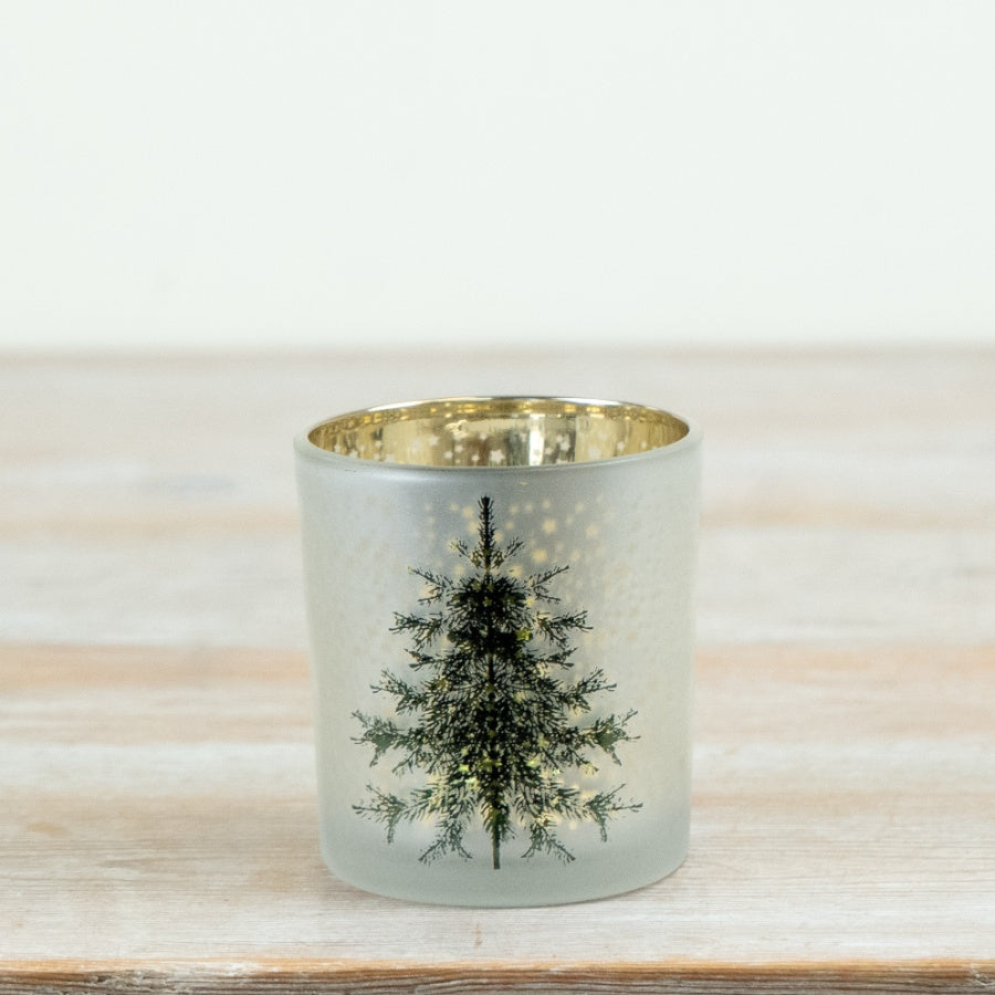 Tree T-Light Holder Frosted Glass Tealight Holder Christmas Tree Candle Holder Festive Home Décor 8cm Item #81137