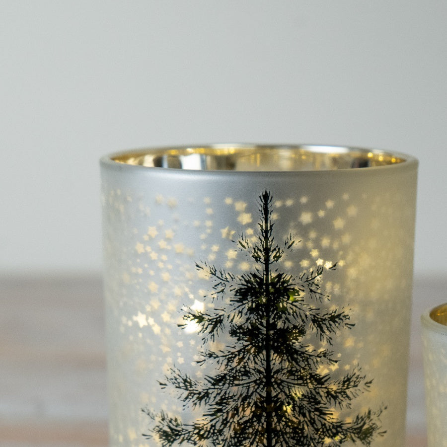 Tree T-Light Holder Frosted Glass Tealight Holder Christmas Tree Candle Holder Festive Home Décor 8cm Item #81137