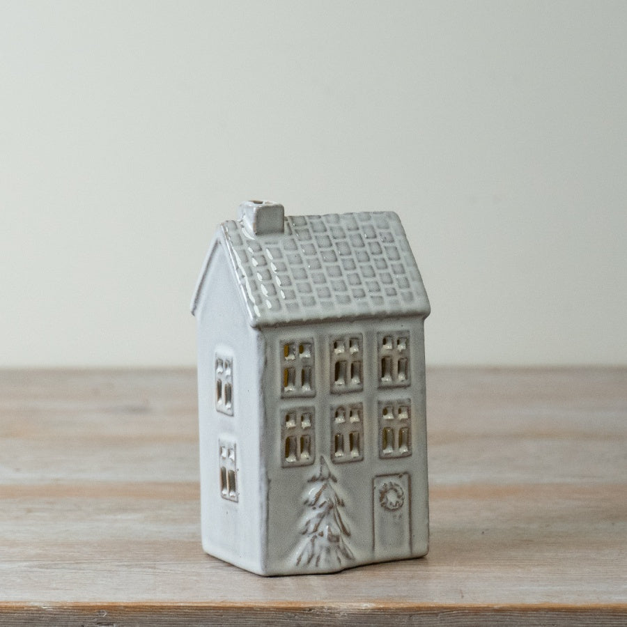 Ceramic LED Christmas House with Tree – 20cm