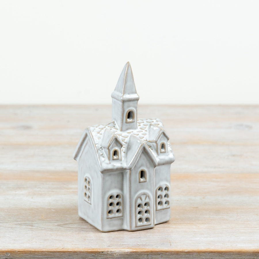 Ceramic LED Church with Natural Glaze – 16cm