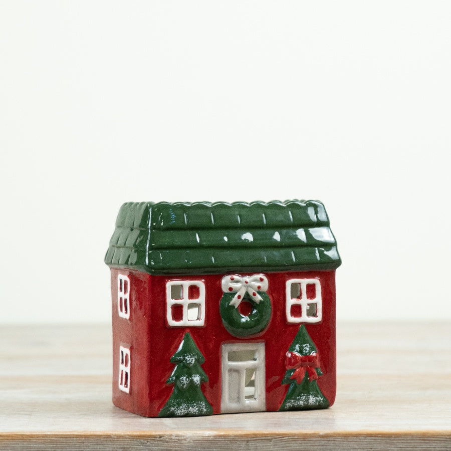 Red Christmas House Tealight Holder Ceramic Candle House Seasonal Decoration Festive Home Décor 15cm Item #81149