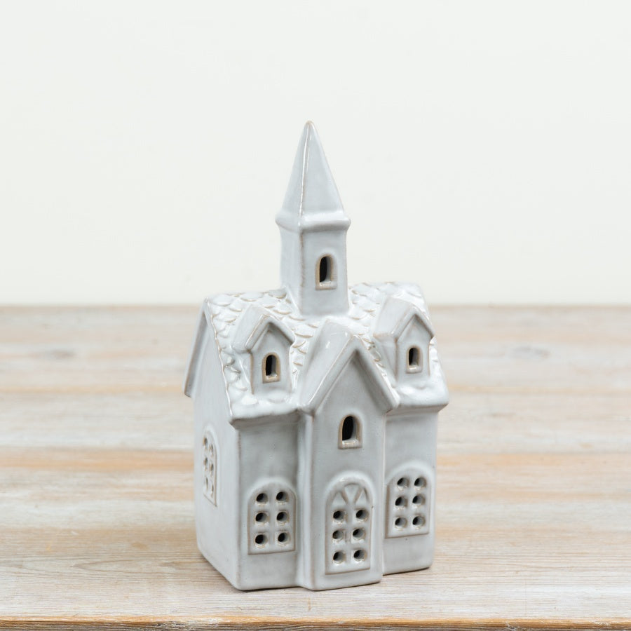 White Ceramic LED Church Decoration Light Up Christmas Church Ornament Festive Home Décor 20cm Item #81152
