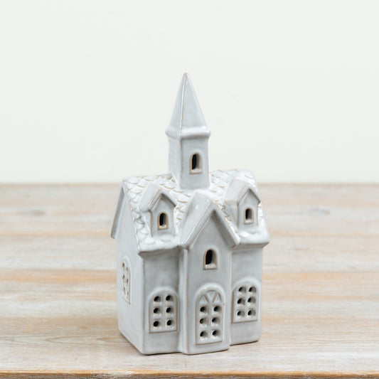 White Ceramic LED Church Decoration Light Up Christmas Church Ornament Festive Home Décor 20cm Item #81152