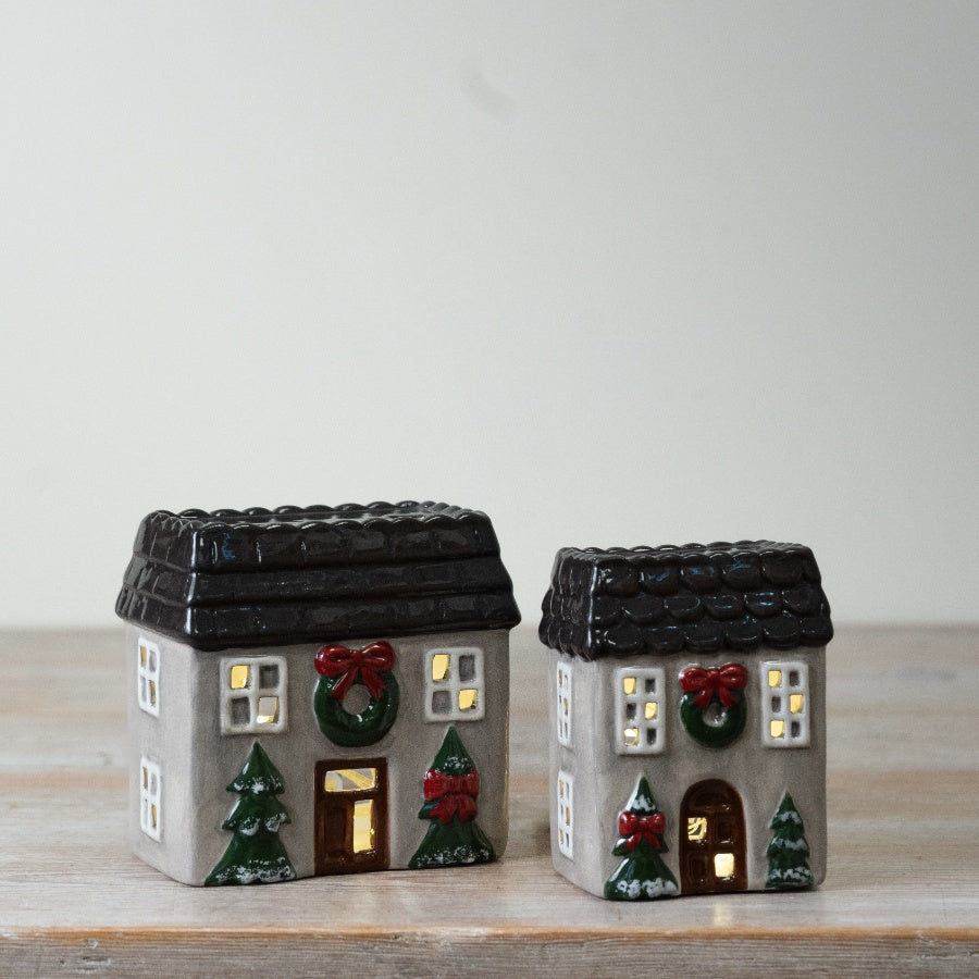 Glazed Candle House Ceramic Christmas Candle House Tealight Holder Festive Home Décor 10cm Item #81162
