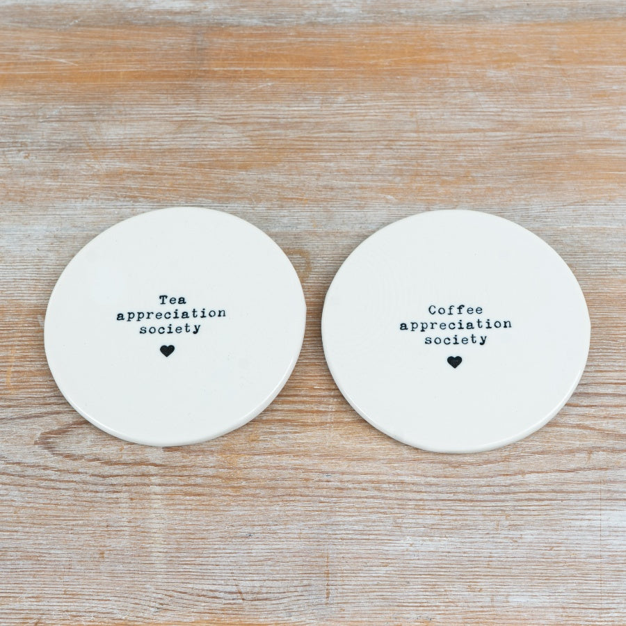 Coffee Appreciation Society Coaster 10cm – Ceramic Drink Coaster, Coffee Lover Gift for Table & Desk Protection