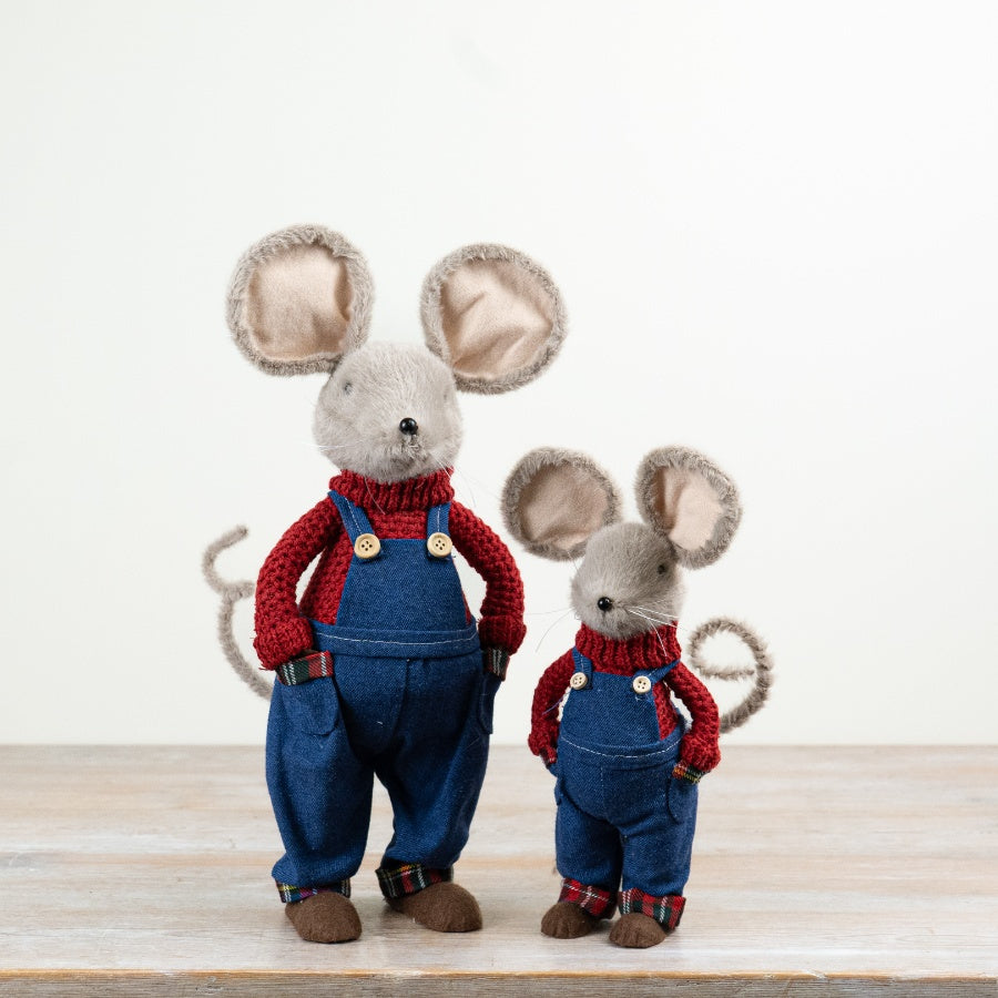 Mouse in Blue Dungarees Fabric Mouse Ornament Blue Dungarees Character Decoration Christmas Home Décor 29x15x12cm Item #81199