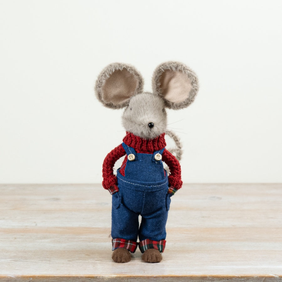 Mouse in Blue Dungarees Fabric Mouse Ornament Blue Dungarees Character Decoration Christmas Home Décor 29x15x12cm Item #81199