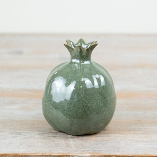 Sage Pomegranate Vase Ceramic Decorative Ornament Mediterranean Home Décor Accent Piece 12.5cm