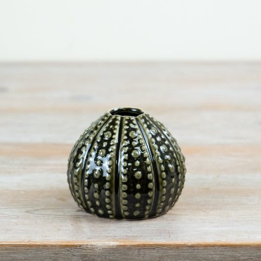 Sea Urchin Dark Green Vase Coastal Decorative Flower Vase Textured Ocean Inspired Home Décor 9.4cm