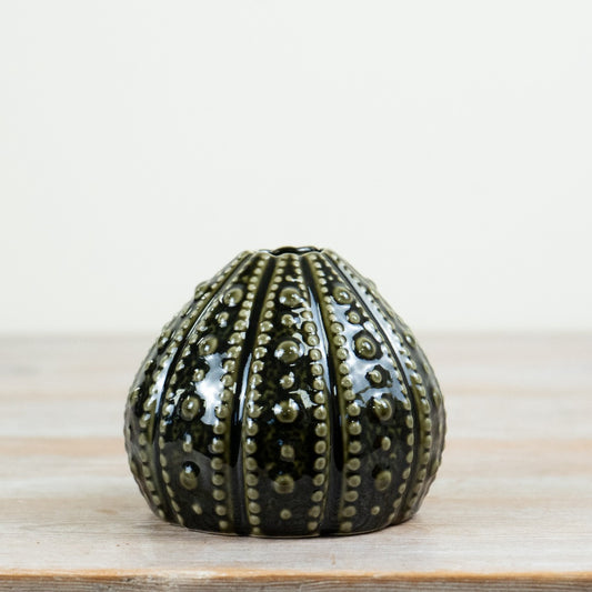 Sea Urchin Dark Green Vase Coastal Decorative Flower Vase Textured Ocean Inspired Home Décor 11.5cm