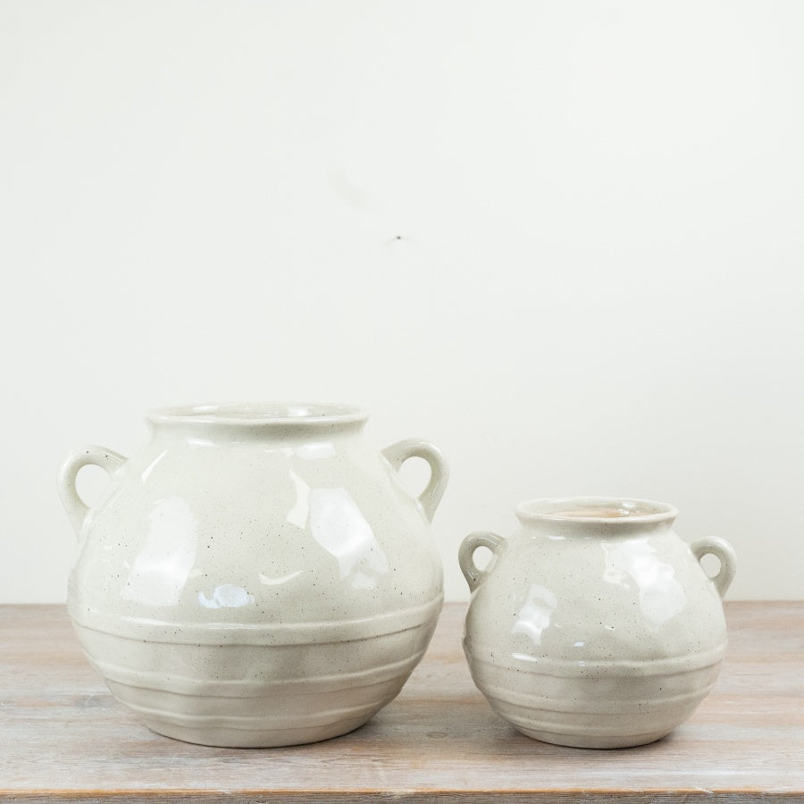 Martha Vase Neutral Ceramic Storage Vase Speckled Glaze Farmhouse Decorative Vase with Handles 33.5x26x32cm Item #81209