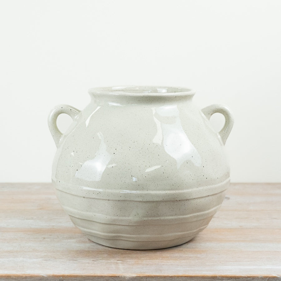 Martha Vase Neutral Ceramic Storage Vase Speckled Glaze Farmhouse Decorative Vase with Handles 33.5x26x32cm Item #81209