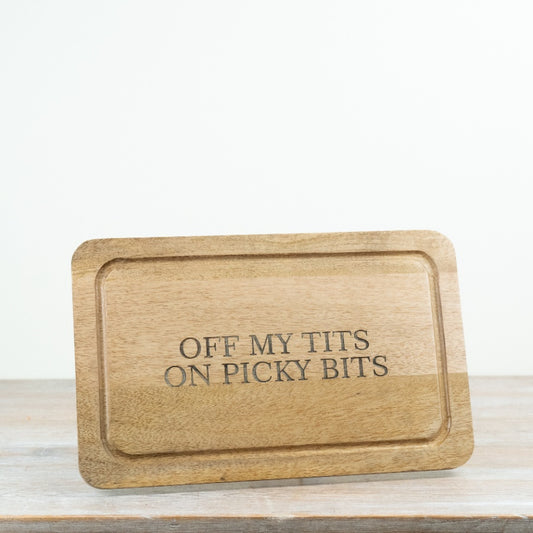 Wooden Serving Board Engraved Picky Bits Quote Kitchen Serving Platter Gift for Food Lovers 40cm