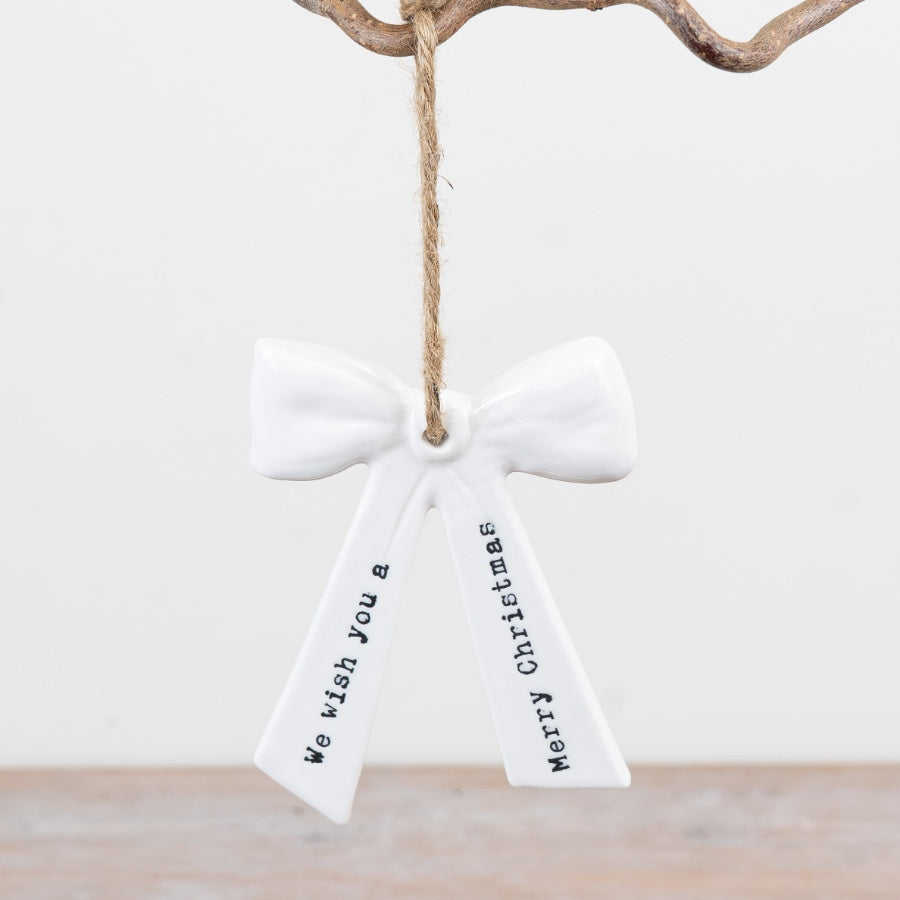 We Wish you a Merry Christmas Hanging Bow, 12cm