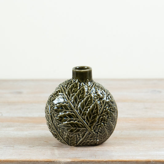 Green Leaf Vase Botanical Flower Vase Decorative Embossed Leaf Design Home Décor 12.7cm