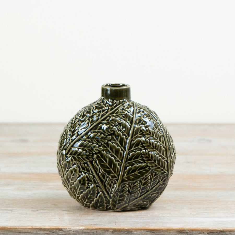 Leaf Vase Green Botanical Flower Vase Embossed Leaf Design Decorative Home Décor 16.1cm