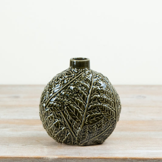 Leaf Vase Green Botanical Flower Vase Embossed Leaf Design Decorative Home Décor 16.1cm