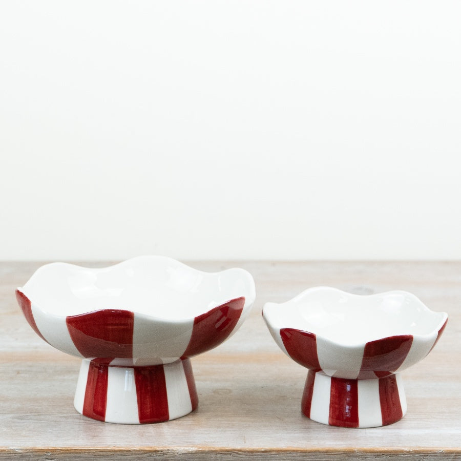 Candy Stripe Pedestal Bowl Red & White Striped Decorative Serving Bowl Christmas Home Décor 20cm