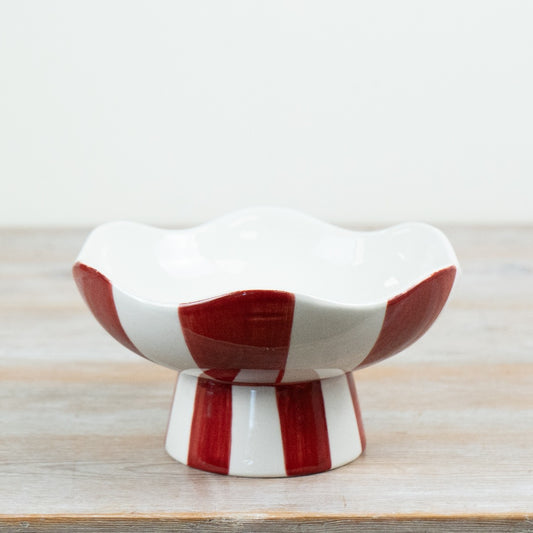 Candy Stripe Pedestal Bowl Red & White Striped Decorative Serving Bowl Christmas Home Décor 20cm