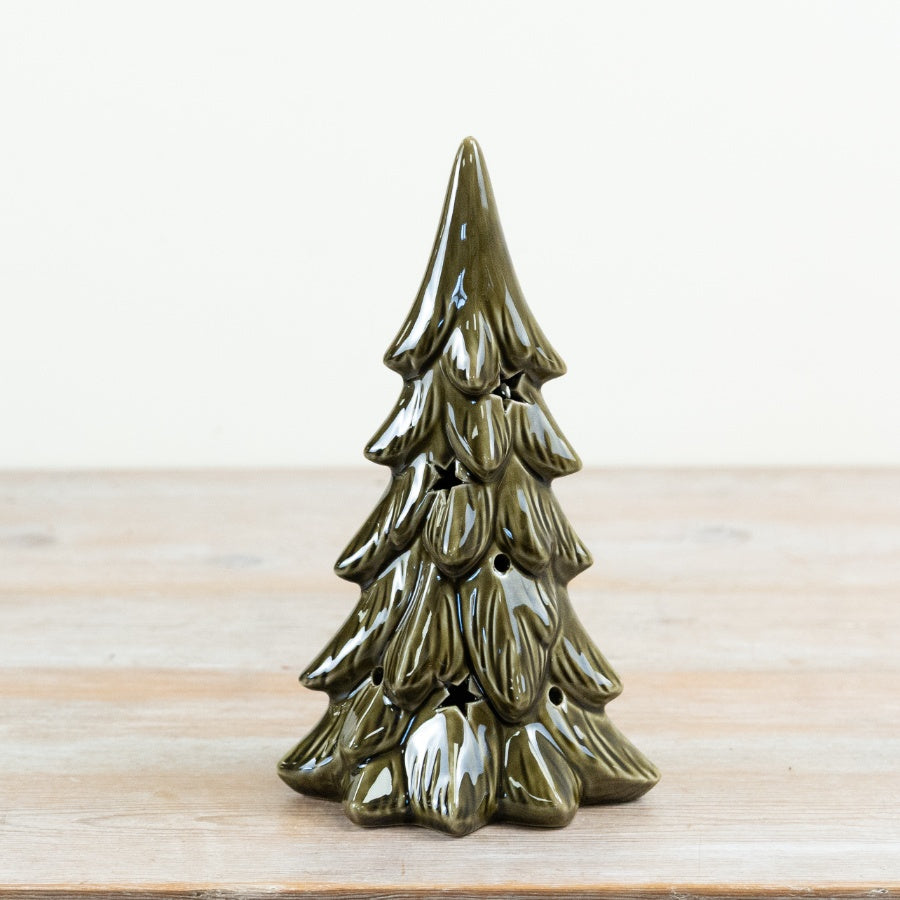 LED Christmas Tree Green Glazed Decorative Light Up Ornament Festive Seasonal Home Décor 28.5cm Item #81421