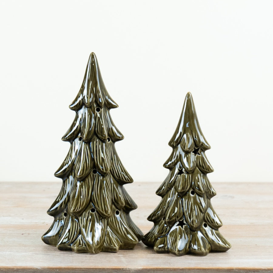LED Christmas Tree Green Glazed Decorative Light Up Ornament Festive Seasonal Home Décor 28.5cm Item #81421
