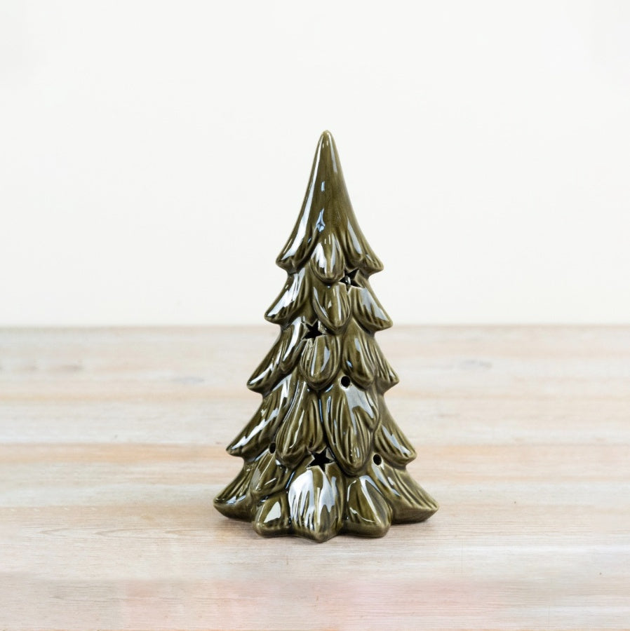LED Ceramic Christmas Tree Decoration Green Glazed Light Up Ornament Festive Home Décor 23cm Item #81597
