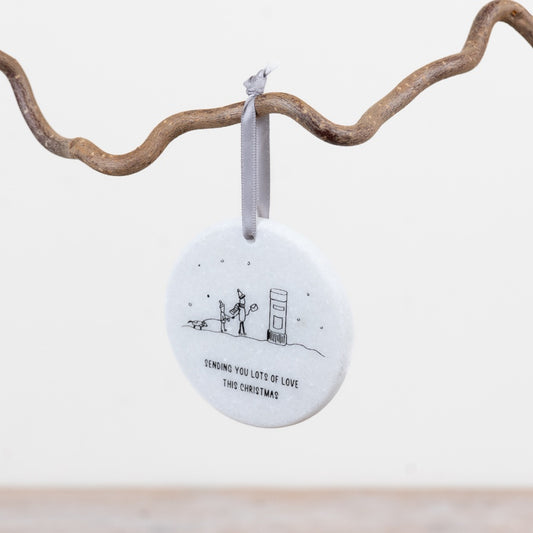 Sending Love Marble Hanging Decoration 7cm – White Marble Christmas Ornament Sentimental Festive Gift