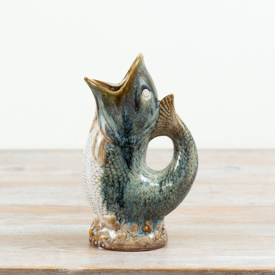 Two Toned Fish Vase Ceramic Fish Vase Colourful Coastal Flower Vase Ocean Inspired Home Décor 20.5x12x7cm Item #81654