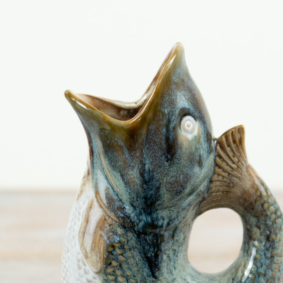 Two Toned Fish Vase Ceramic Fish Vase Colourful Coastal Flower Vase Ocean Inspired Home Décor 20.5x12x7cm Item #81654