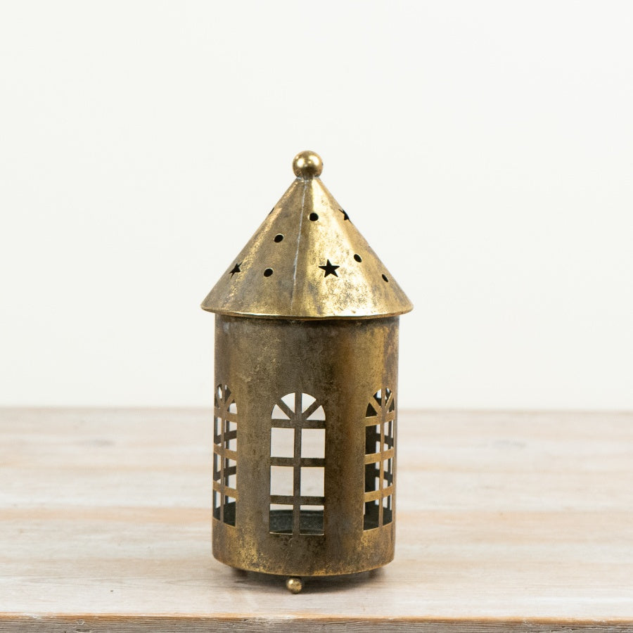 Gold House Candle Holder Antique Gold Metal Tealight Lantern Christmas Home Décor Ornament 24.5cm