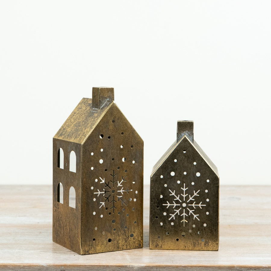 Antique Gold House Candle Holder Metal Tealight Lantern Christmas Home Décor Ornament 23.5cm