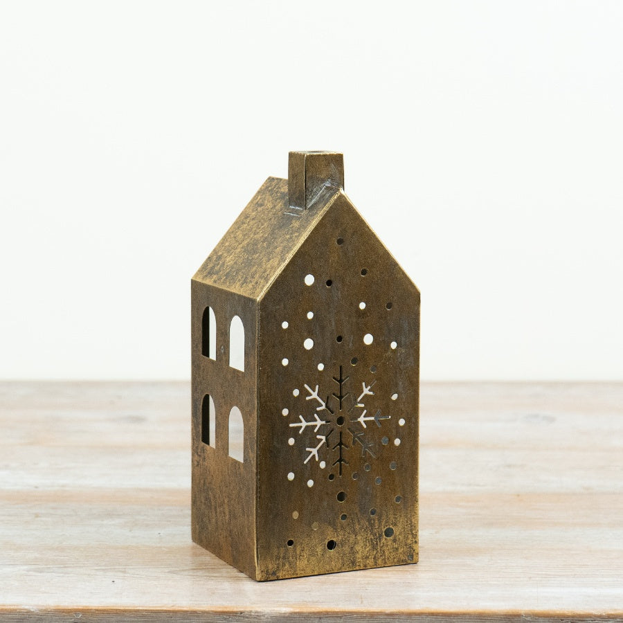 Antique Gold House Candle Holder Metal Tealight Lantern Christmas Home Décor Ornament 23.5cm