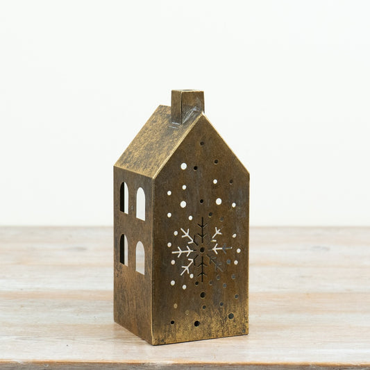 Antique Gold House Candle Holder Metal Tealight Lantern Christmas Home Décor Ornament 23.5cm