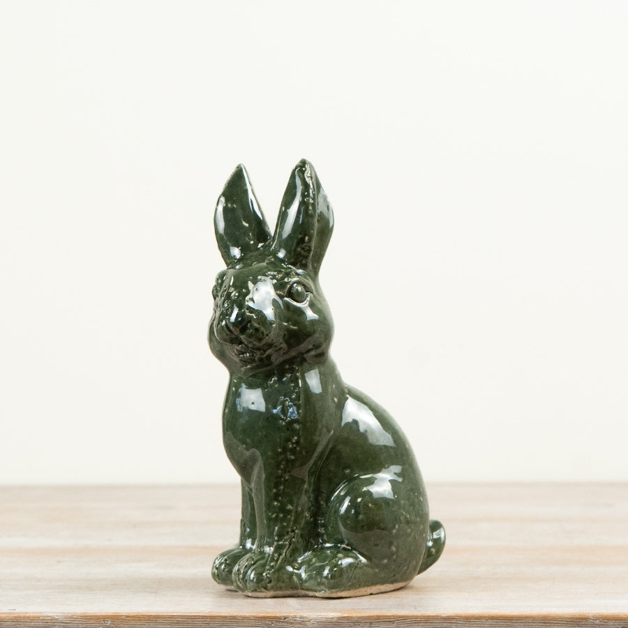 Green Ceramic Rabbit Ornament Glazed Bunny Decoration Spring Easter Home Décor Display 22.5x15x9.5cm Item #81680