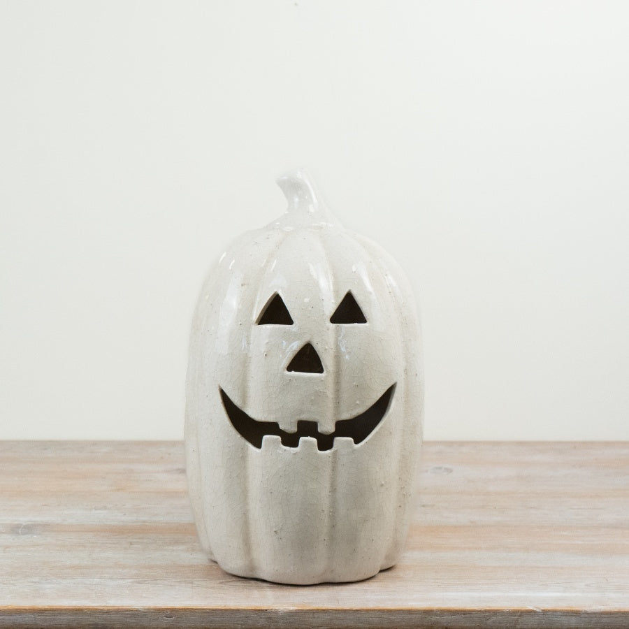 Terracotta White Halloween Pumpkin Ceramic Jack O’Lantern Ornament Autumn Home Décor 38cm