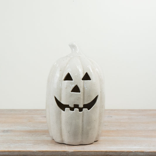 Terracotta White Halloween Pumpkin Ceramic Jack O’Lantern Ornament Autumn Home Décor 38cm