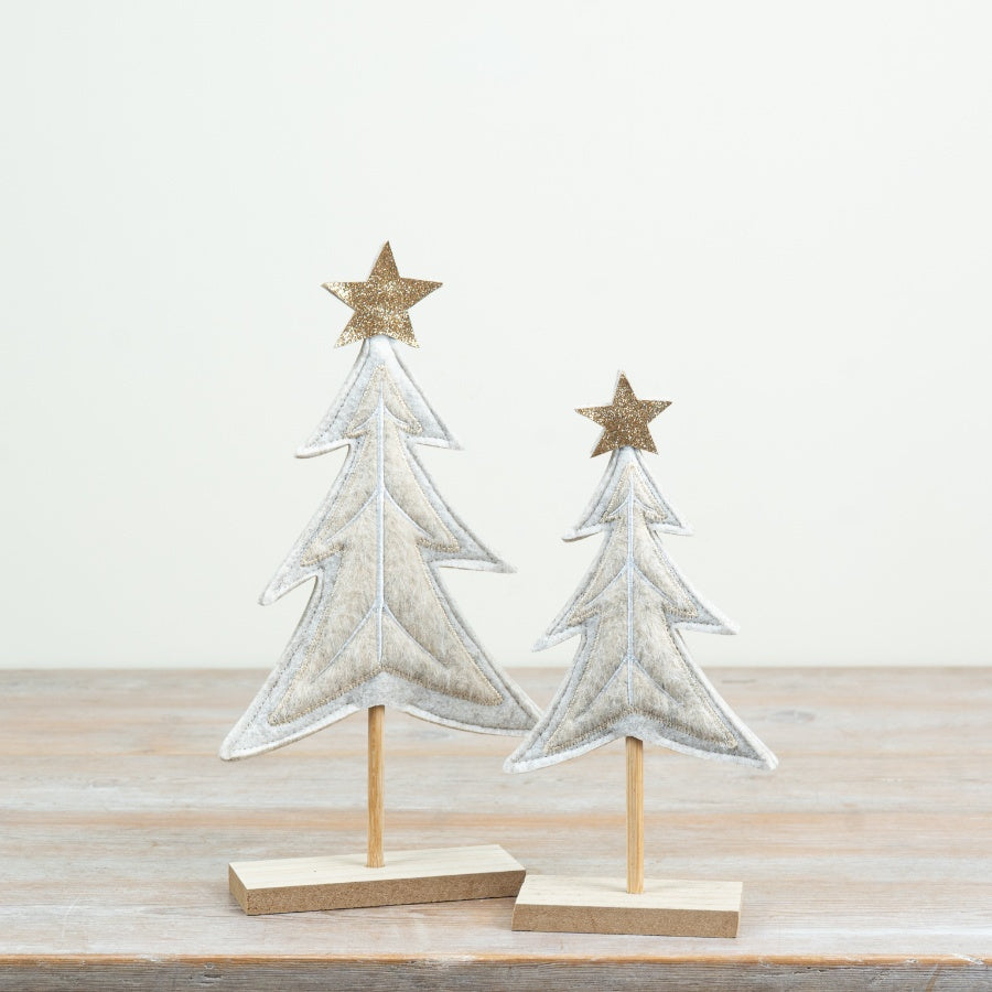 White Felt Tree on MDF Base Felt Christmas Tree Decoration Minimalist Festive Home Décor 25cm Item #82041