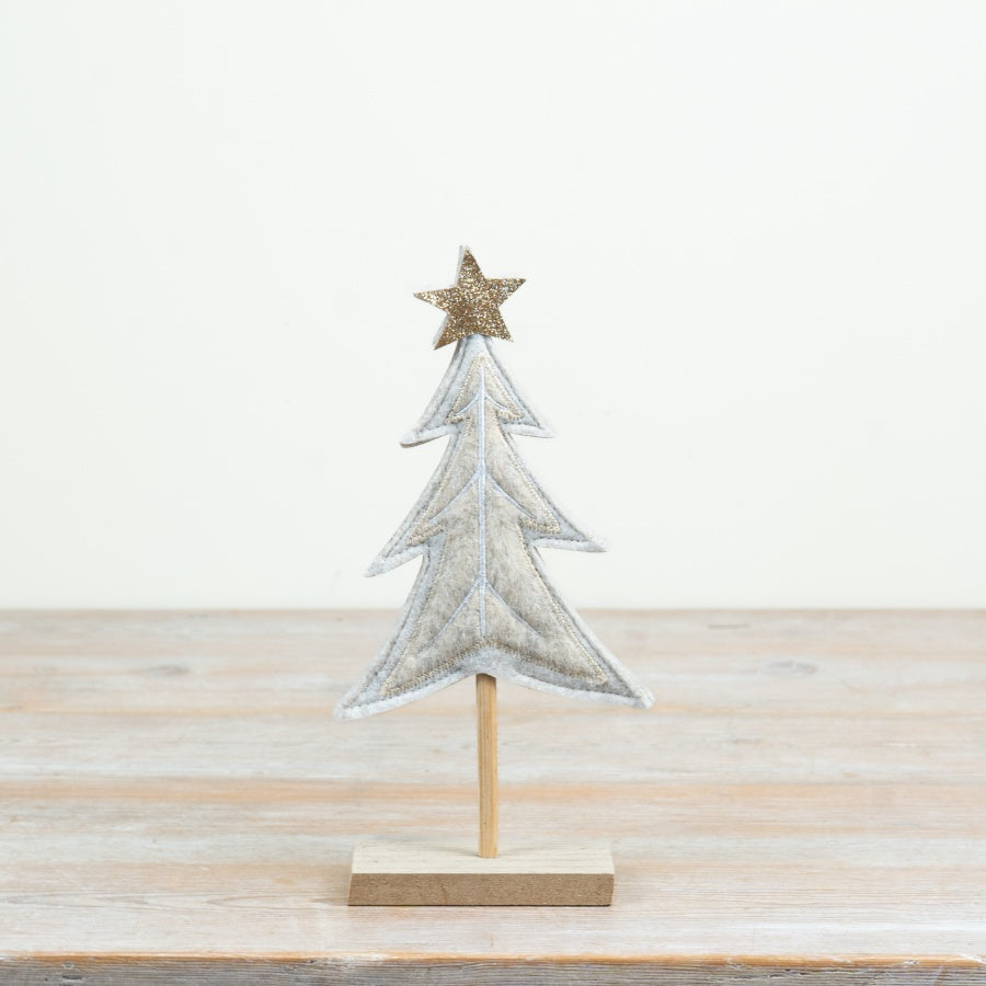 White Felt Tree on MDF Base Felt Christmas Tree Decoration Minimalist Festive Home Décor 25cm Item #82041