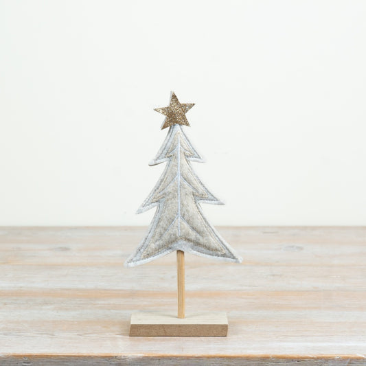 White Felt Tree on MDF Base Felt Christmas Tree Decoration Minimalist Festive Home Décor 25cm Item #82041