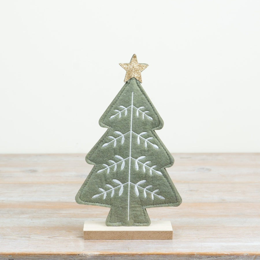 Green Felt Christmas Tree Decoration Felt Tree Ornament Wooden Base Festive Seasonal Home Décor 25cm Item #82043