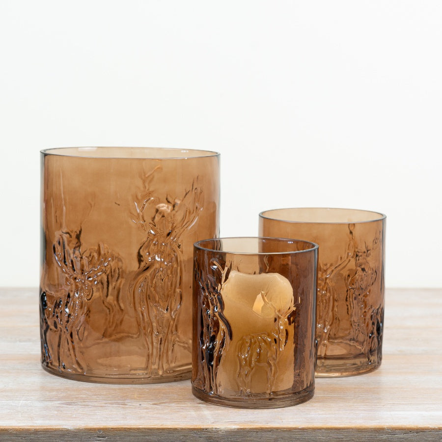 Handmade Reindeer Glass Candle Holder Amber Deer Tealight Lantern Christmas Home Décor 15cm Item #82045
