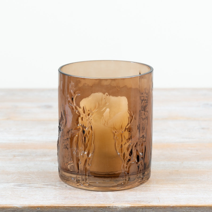 Handmade Reindeer Glass Candle Holder Amber Deer Tealight Lantern Christmas Home Décor 15cm Item #82045