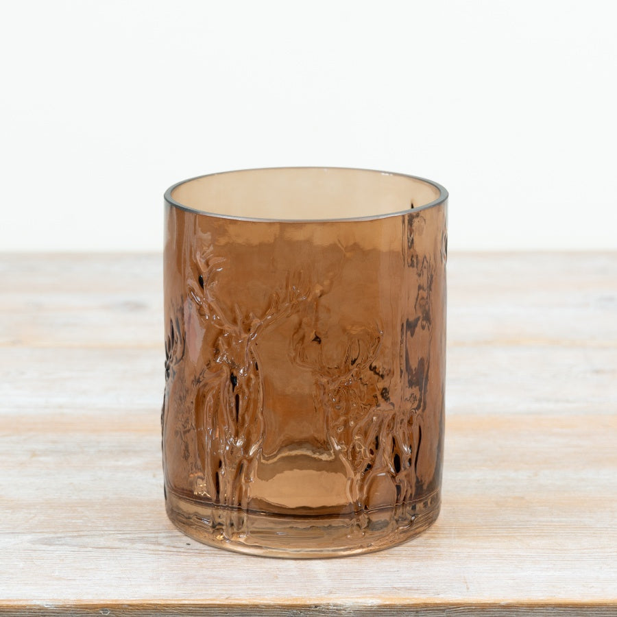 Handmade Reindeer Glass Candle Holder Amber Deer Tealight Lantern Christmas Home Décor 15cm Item #82045