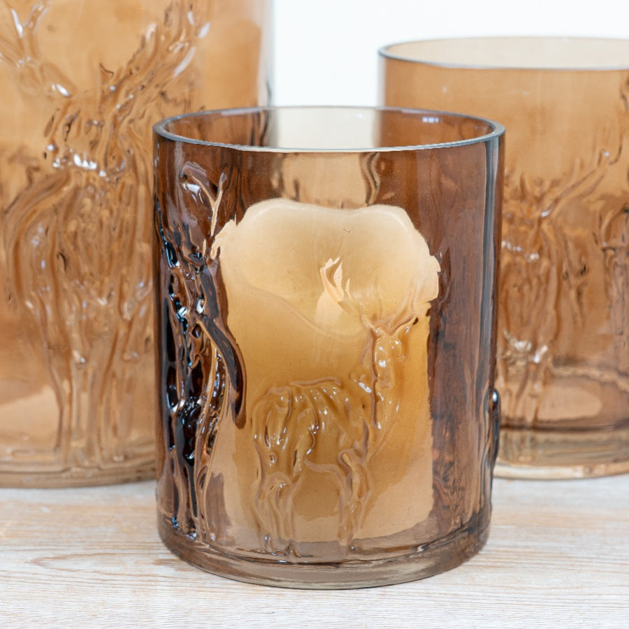 Handmade Brown Reindeer Glass Candle Holder Amber Deer Tealight Lantern Christmas Home Décor 13.5cm Item #82046
